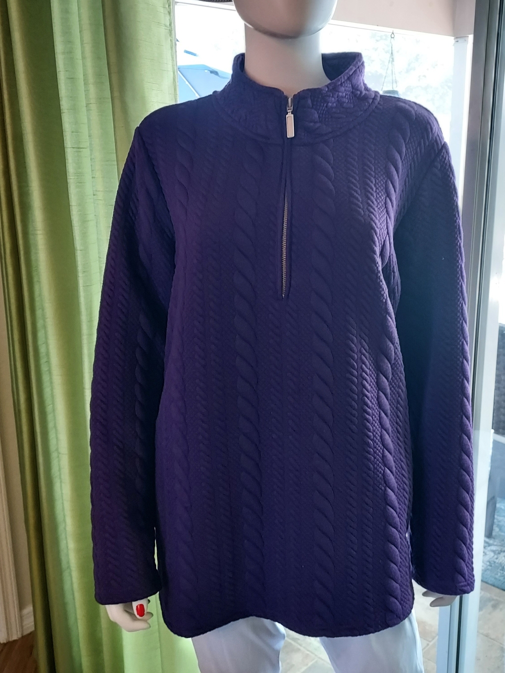 Coldwater Creek Purple Cable-Knit Quarter Zip Pullover